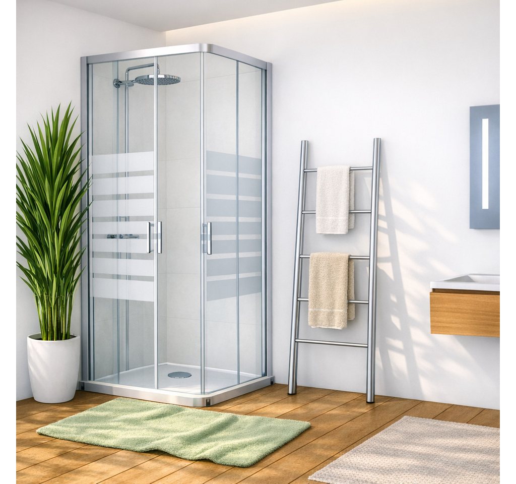 welltime Eckdusche New Trento mit Streifendekor, BxT: 80x80 cm, Einscheibensicherheitsglas, Extrahohe 195cm, 6mm ESG, verbessertes Rollensystem, Streifendekor – Bild 2 von 5