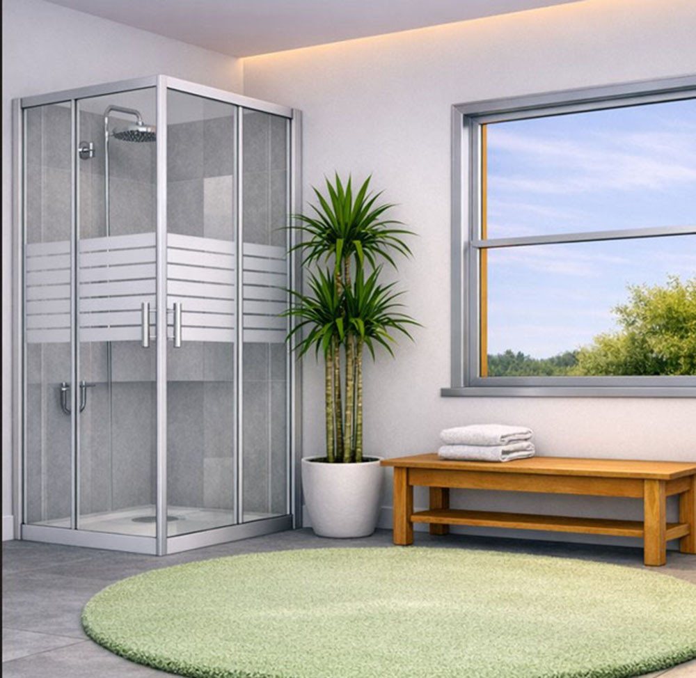 welltime Eckdusche New Trento mit Streifendekor, BxT: 80x80 cm, Einscheibensicherheitsglas, Extrahohe 195cm, 6mm ESG, verbessertes Rollensystem, Streifendekor – Bild 4 von 5