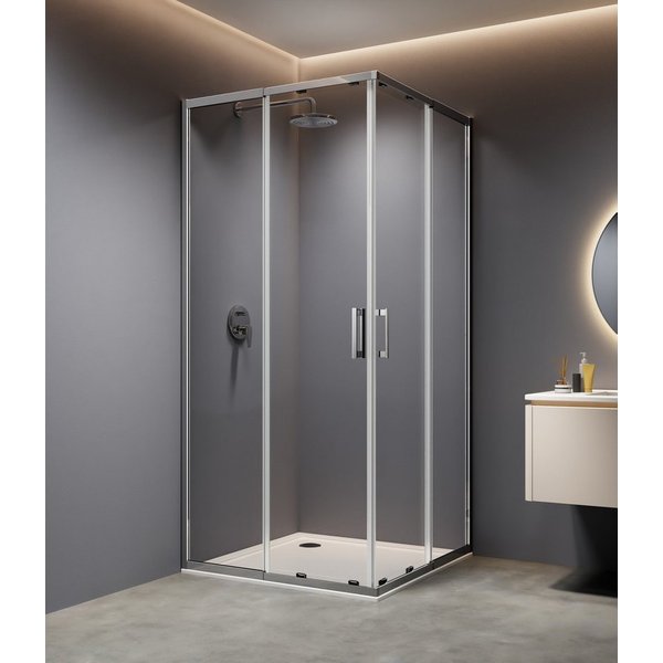 welltime Eckdusche Trento Slimline, BxT: 90x90 cm, Einscheibensicherheitsglas, Verstellbereich 80-90cm, 5mm ESG, verbessertes Rollensystem