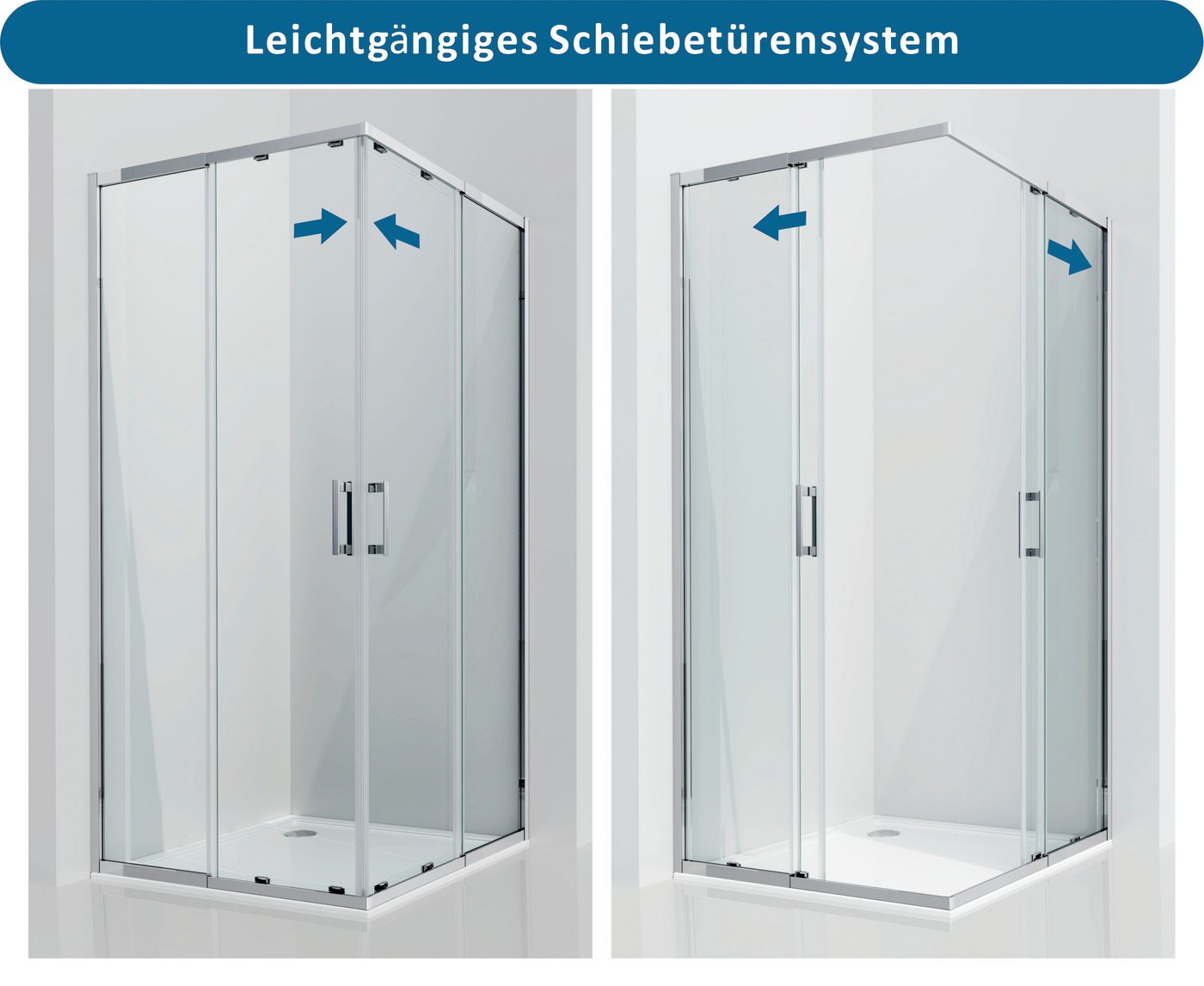 welltime Eckdusche Trento Slimline, BxT: 90x90 cm, Einscheibensicherheitsglas, Verstellbereich 80-90cm, 5mm ESG, verbessertes Rollensystem – Bild 2 von 5