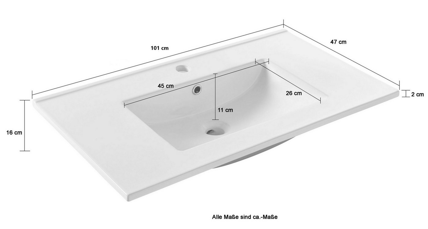 welltime Einbauwaschbecken Trento, Mit Nano Glasur in 61,81,101cm erhältlich. – Bild 5 von 5