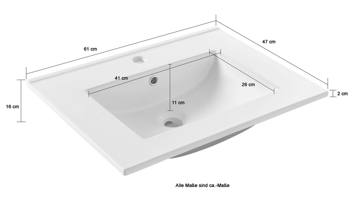 welltime Einbauwaschbecken Trento, Mit Nano Glasur in 61,81,101cm erhältlich. – Bild 5 von 5