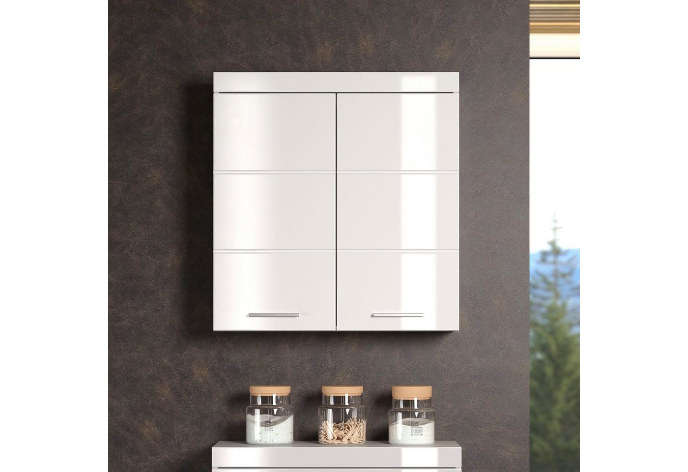 welltime Hängeschrank Avena Badschrank breit mit verstellbaren Böden - Maße (B/T/H) 73/23/77 cm – Bild 2 von 5