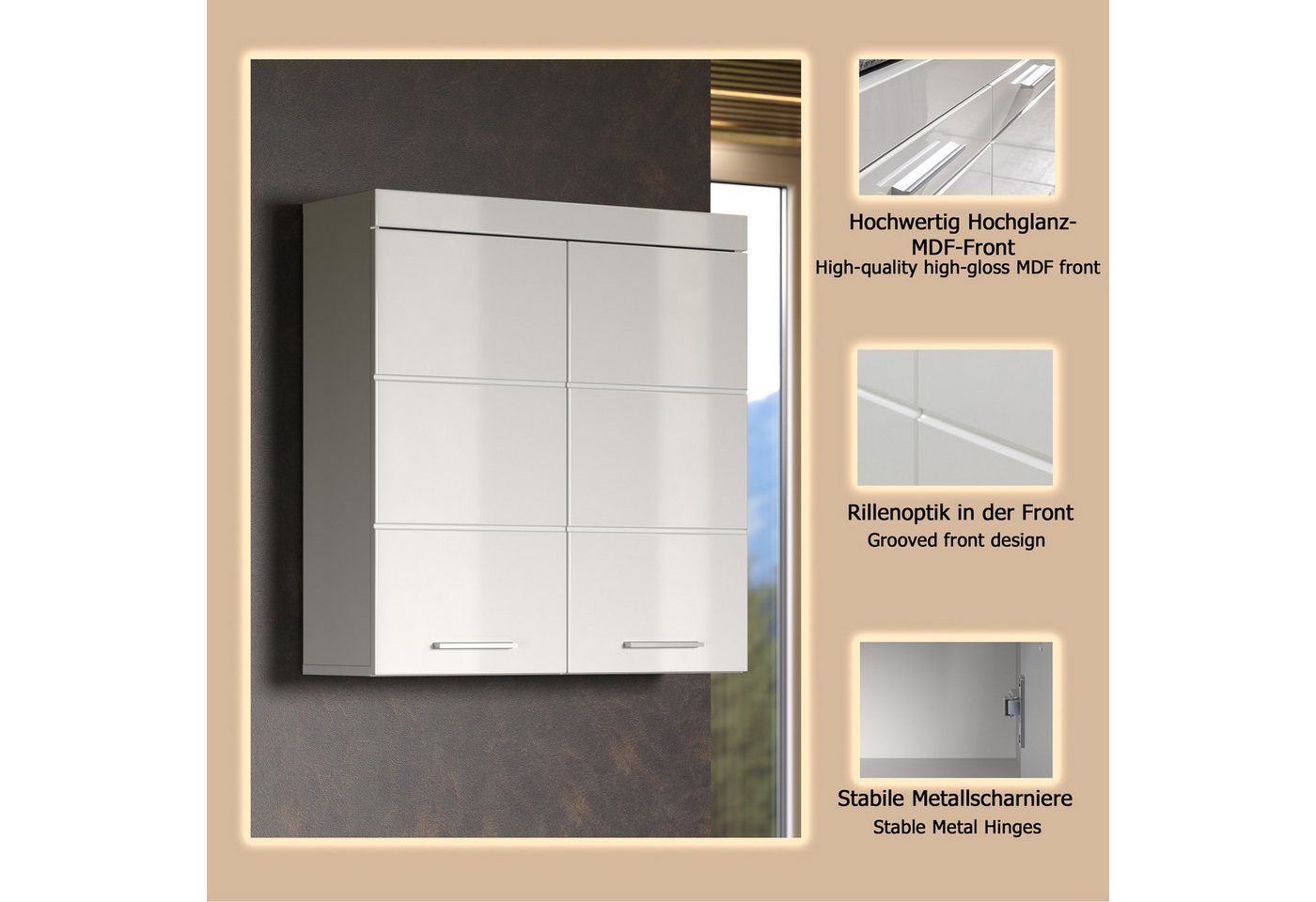welltime Hängeschrank Avena Badschrank breit mit verstellbaren Böden - Maße (B/T/H) 73/23/77 cm – Bild 3 von 5