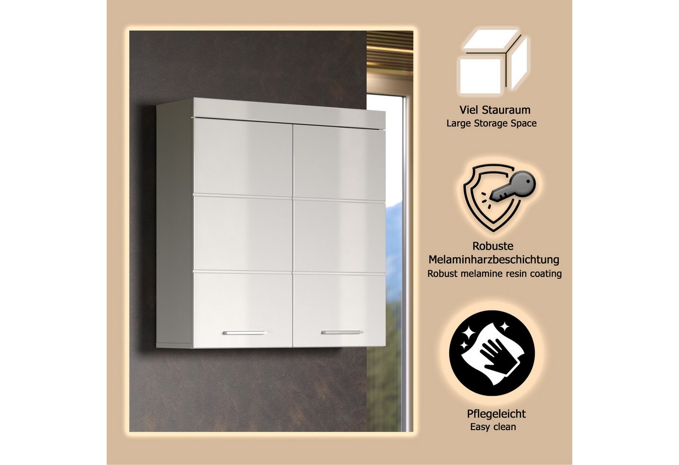 welltime Hängeschrank Avena Badschrank breit mit verstellbaren Böden - Maße (B/T/H) 73/23/77 cm – Bild 4 von 5