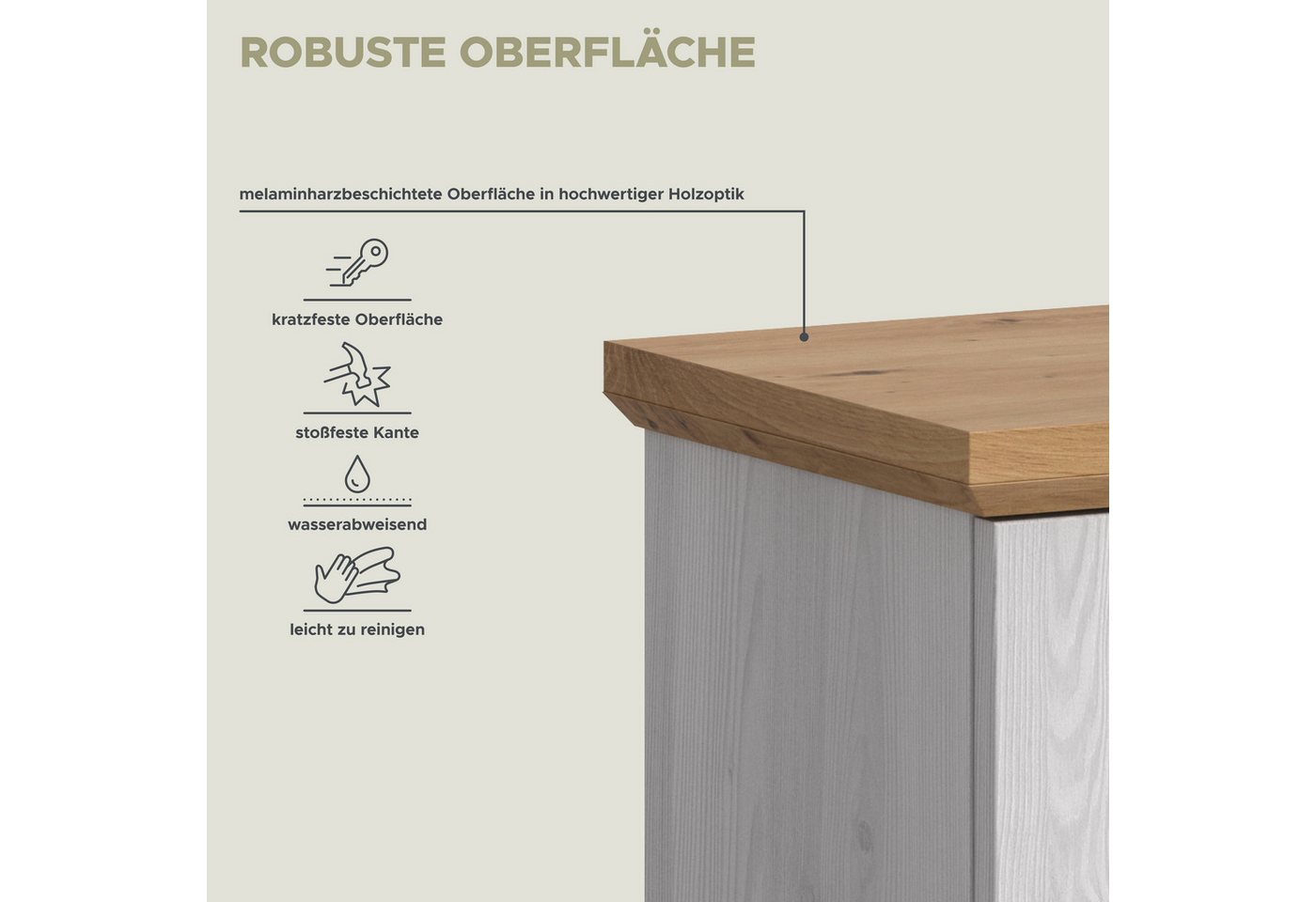 welltime Hängeschrank COSENZA, Breite 39cm, 1 Tür, 1 Einlegeboden, 2 Fächer (1-St., in Landhausoptik, mit weiteren Artikel der Serie kombinierbar) Hängeschrank, – Bild 5 von 5