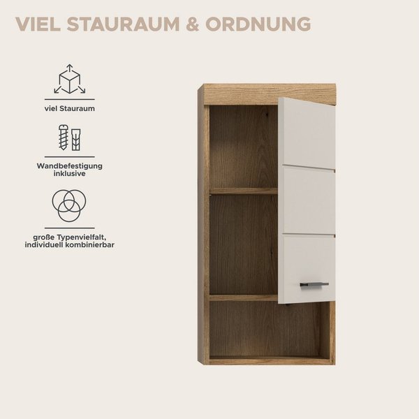 welltime Hängeschrank SIENA, Breite 37cm, 1 Tür, 1 offenes Fächer, 1 Einlegeboden, MDF-Front (1-St., TOPSELLER) in verschiedenen Farben erhältlich, Badmöbel, Ba