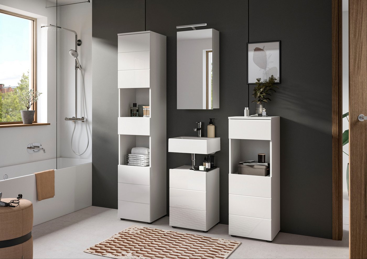welltime Hochschrank BIEL, Höhe 190 cm, 2 Türen, 1 Schubkasten (1-St) Türanschlag wechselbar, modernes Design, Badschrank, Unterschrank, Bad – Bild 5 von 5