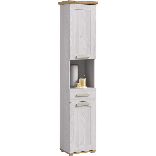 welltime Hochschrank COSENZA, Höhe 187cm, 2 Türen, 1 Schubkasten, 1 offenes Fach (1-St., in Landhausoptik, mit weiteren Artikel der Serie kombinierbar) Hochschr