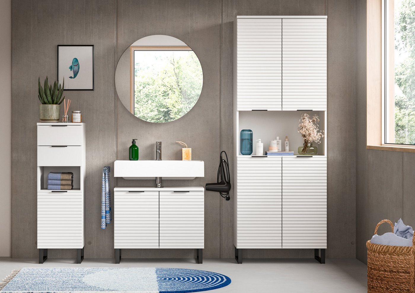 welltime Hochschrank Litica, Höhe 193 cm, 4 Türen, 2 Einlegeböden, 1 offenes Fach Badschrank, Standschrank, Badezimmer, Bad-Möbel – Bild 5 von 5