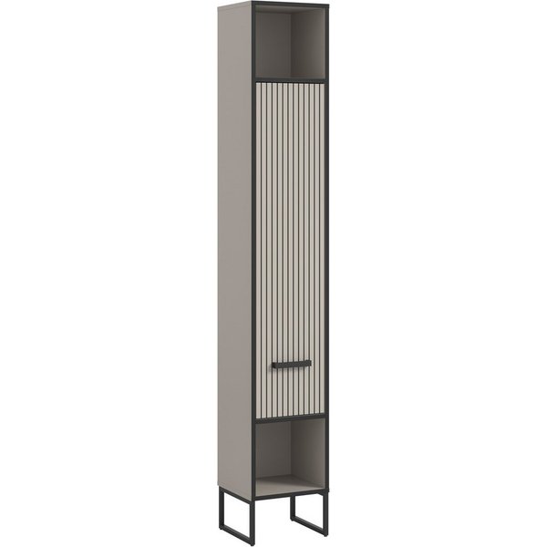 welltime Hochschrank Locri, Höhe 192 cm, Rillenoptik, Metall Kufen (1-St) Türanschlag wechselbar, modernes Design, Badschrank, Bad