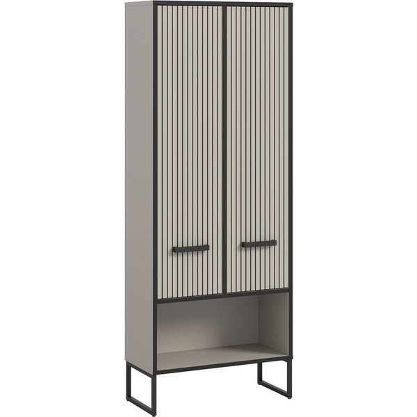 welltime Hochschrank LOCRI, Höhe 159 cm, 2 Türen, 6 Einlegeböden, 1 offenes Fach (1-St., industrial Look mit Rillenoptik & Metall Kufen) variable Einlegeböden, 