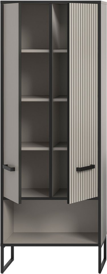 welltime Hochschrank LOCRI, Höhe 159 cm, 2 Türen, 6 Einlegeböden, 1 offenes Fach (1-St., industrial Look mit Rillenoptik & Metall Kufen) variable Einlegeböden,  – Bild 5 von 5