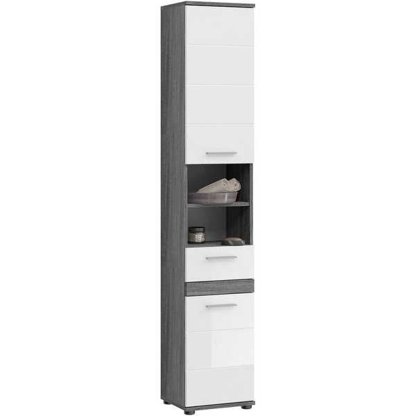 welltime Hochschrank LUCCA, Breite 35cm, 2 Türen, 1 Schubkasten, 2 Fächer MDF-Front, Türanschlag wechselbar, Badmöbel, Badschrank, Badezimmer