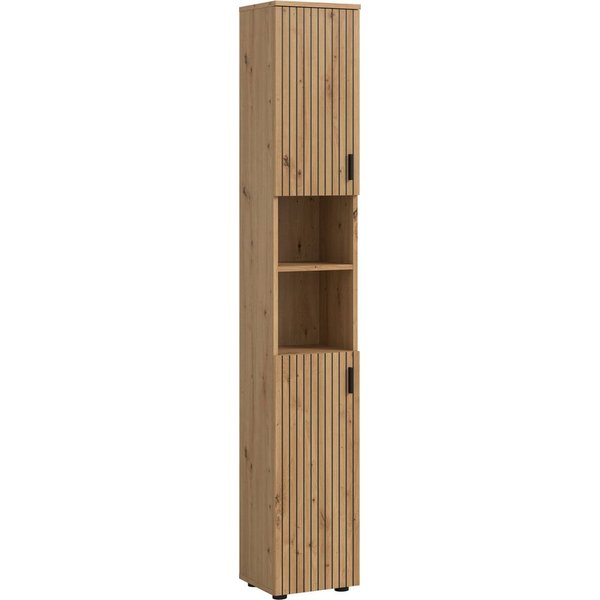 welltime Hochschrank MANI, Höhe: 192 cm, Paneeloptik, 2 offene Fächer, 2 Türen (1-St) Hochschrank, Bad-Schrank, Badezimmerschrank, Bad, Badezimmer