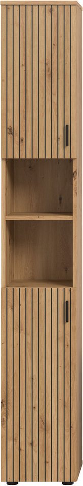 welltime Hochschrank MANI, Höhe: 192 cm, Paneeloptik, 2 offene Fächer, 2 Türen (1-St) Hochschrank, Bad-Schrank, Badezimmerschrank, Bad, Badezimmer – Bild 3 von 5