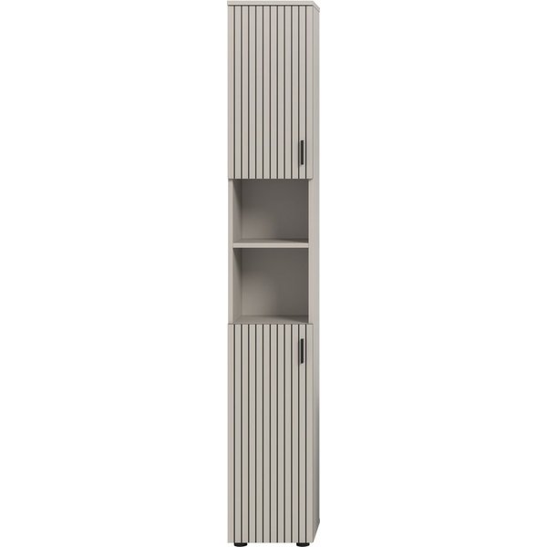 welltime Hochschrank MANI, Höhe: 192 cm, Paneeloptik, 2 offene Fächer, 2 Türen (1-St) Hochschrank, Bad-Schrank, Badezimmerschrank, Bad, Badezimmer