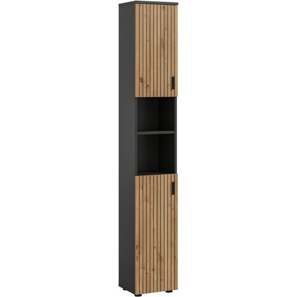 welltime Hochschrank MANI, Höhe: 192 cm, Paneeloptik, 2 offene Fächer, 2 Türen (1-St) Hochschrank, Bad-Schrank, Badezimmerschrank, Bad, Badezimmer