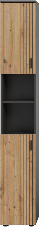 welltime Hochschrank MANI, Höhe: 192 cm, Paneeloptik, 2 offene Fächer, 2 Türen (1-St) Hochschrank, Bad-Schrank, Badezimmerschrank, Bad, Badezimmer – Bild 3 von 5
