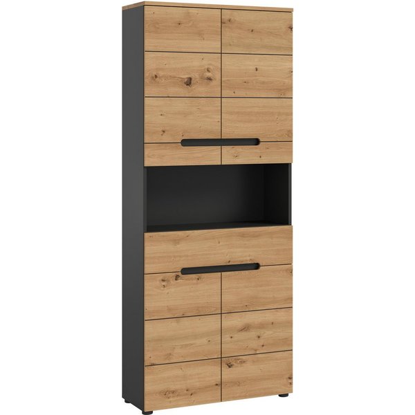 welltime Hochschrank REHAT, Türen mit Soft-Close, eingefasste Griffaussparung in der Front BxHxT: 76x193x34 cm, 4 Türen, 5 Fächer, 1 Schubkasten
