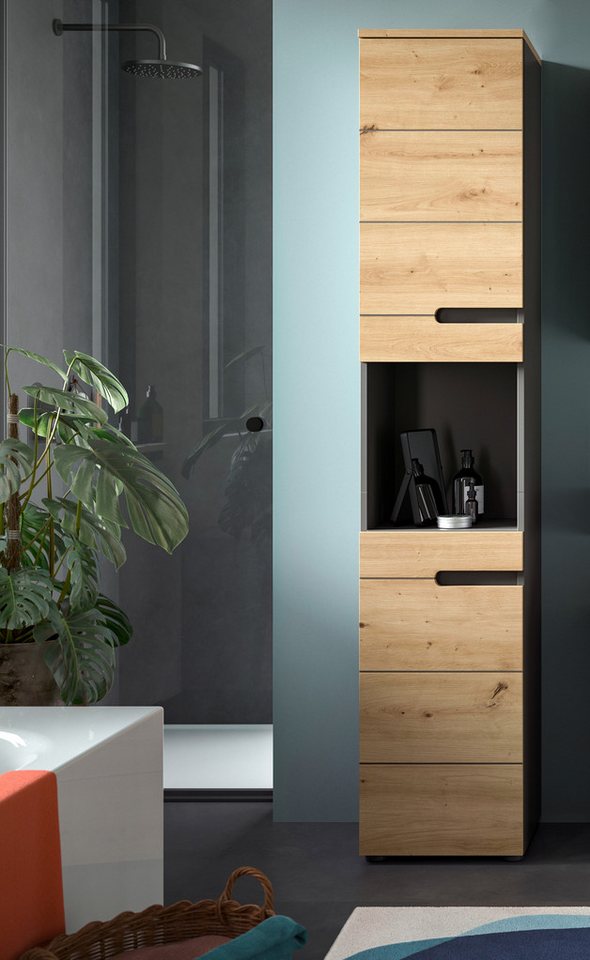 welltime Hochschrank REHAT, Türen mit Soft-Close, eingefasste Griffaussparung in der Front BxHxT: 38x193x34 cm, 2 Türen, 5 Fächer – Bild 2 von 5