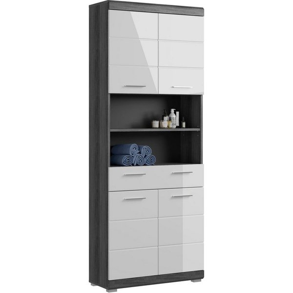 welltime Hochschrank SIENA, Breite 74cm, 4 Türen, 1 Schubkasten, 2 offene Fächer, MDF-Front (TOPSELLER) in verschiedenen Farben erhältlich, Badmöbel, Badschrank