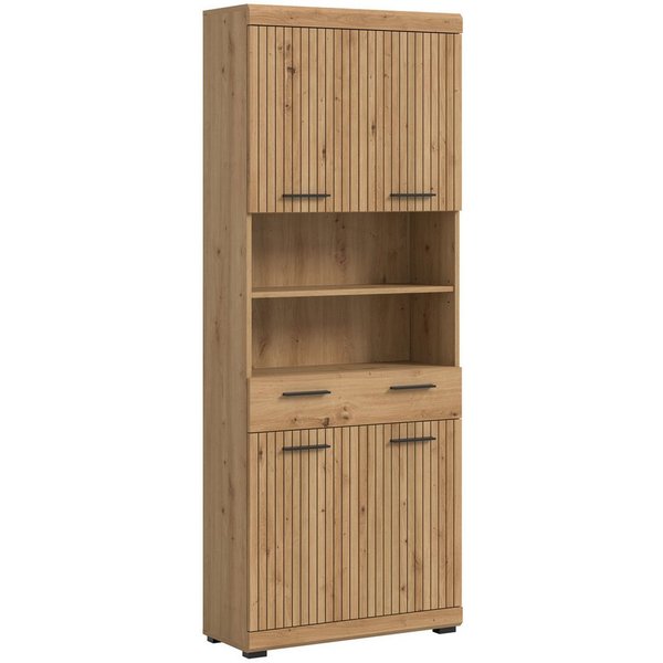 welltime Hochschrank SIENA, Breite 74cm, 4 Türen, 1 Schubkasten, 2 offene Fächer, MDF-Front (TOPSELLER) in verschiedenen Farben erhältlich, Badmöbel, Badschrank