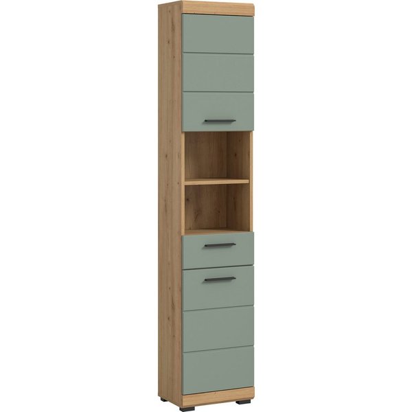 welltime Hochschrank SIENA, Breite 37cm, 2 Tür, 1 Schubkasten, 2 offene Fächer, MDF-Front (1-St., TOPSELLER) in verschiedenen Farben erhältlich, Badmöbel, Badsc