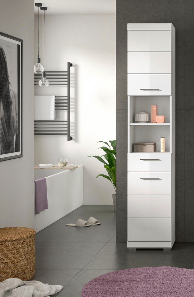 welltime Hochschrank SIENA, Breite 37cm, 2 Tür, 1 Schubkasten, 2 offene Fächer, MDF-Front (1-St., TOPSELLER) in verschiedenen Farben erhältlich, Badmöbel, Badsc – Bild 2 von 5