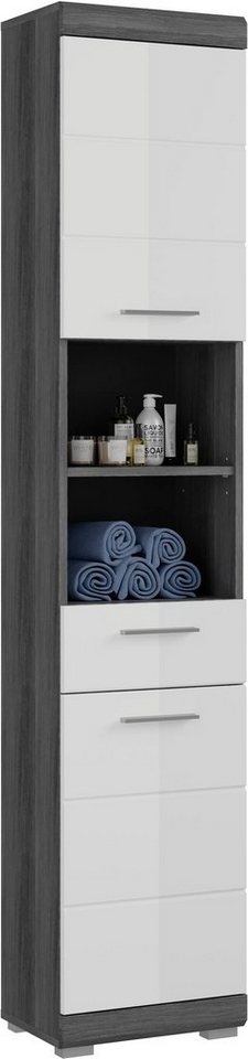 welltime Hochschrank SIENA, Breite 37cm, 2 Tür, 1 Schubkasten, 2 offene Fächer, MDF-Front (1-St., TOPSELLER) in verschiedenen Farben erhältlich, Badmöbel, Badsc – Bild 2 von 5