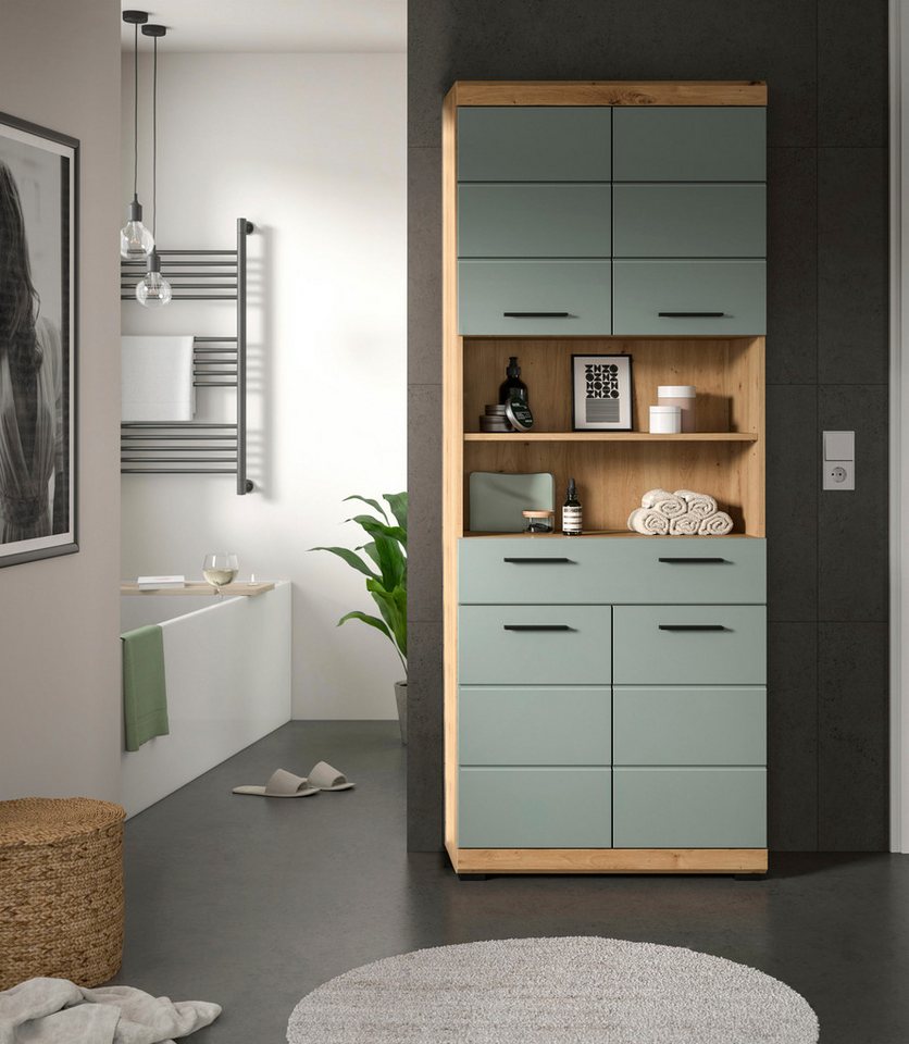 welltime Hochschrank SIENA, Breite 74cm, 4 Türen, 1 Schubkasten, 2 offene Fächer, MDF-Front (TOPSELLER) in verschiedenen Farben erhältlich, Badmöbel, Badschrank – Bild 2 von 5