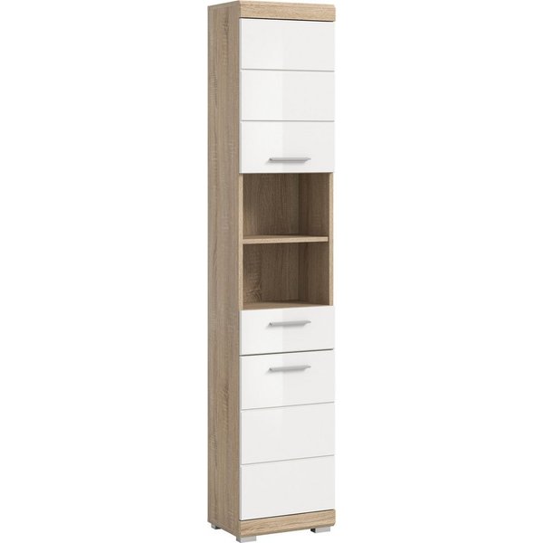 welltime Hochschrank SIENA, Breite 37cm, 2 Tür, 1 Schubkasten, 2 offene Fächer, MDF-Front (1-St., TOPSELLER) in verschiedenen Farben erhältlich, Badmöbel, Badsc