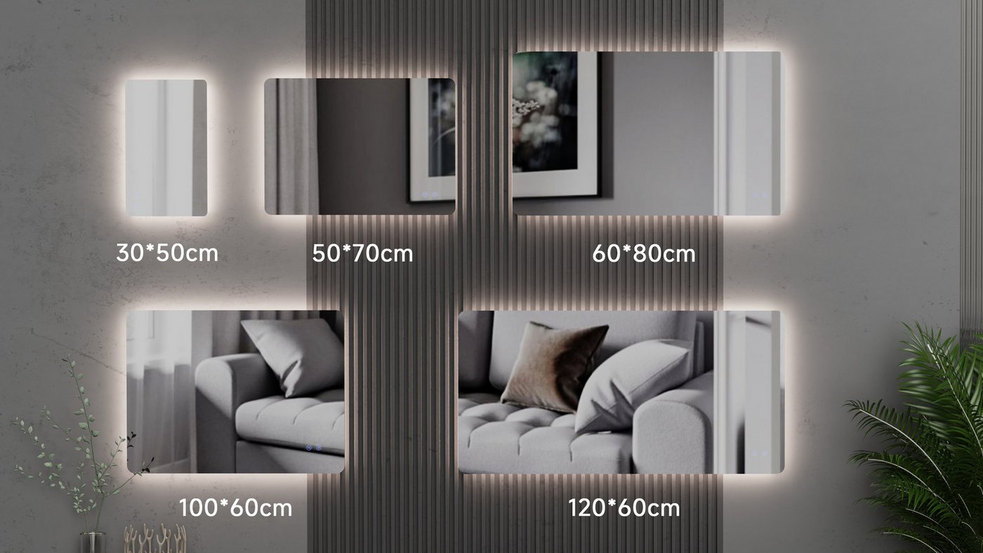 welltime LED-Lichtspiegel Toledo eckig, Spiegel mit LED Beleuchtung, Badspiegel, mit Anti-Fog Beschichtung – Bild 5 von 5