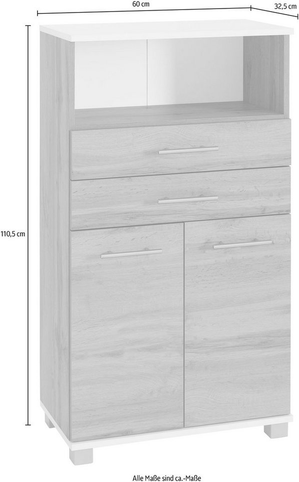 welltime Midischrank Emmi, Breite 60 cm, Made in Germany 2 Türen, Metallbeschläge – Bild 2 von 2