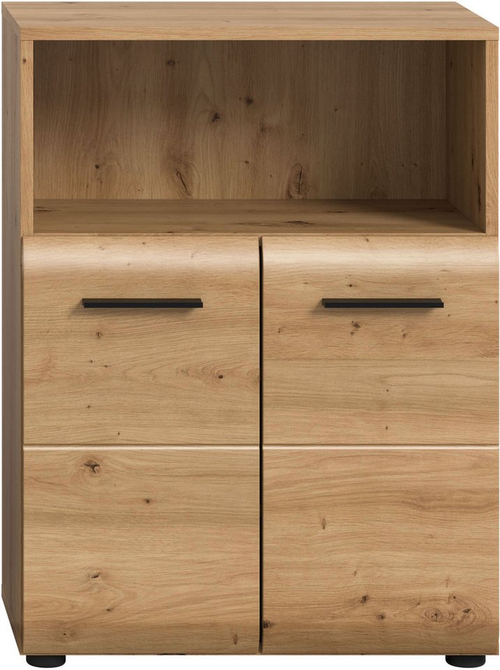 welltime Midischrank FLORENZ, Breite 60 cm, 2 Türen, 1 Fachboden, 1 offene Fach (1-St., TOPSELLER) hochwertige MDF Front, Griff schwarz, Badschrank, Bad – Bild 3 von 5