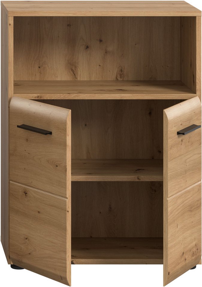 welltime Midischrank FLORENZ, Breite 60 cm, 2 Türen, 1 Fachboden, 1 offene Fach (1-St., TOPSELLER) hochwertige MDF Front, Griff schwarz, Badschrank, Bad – Bild 4 von 5