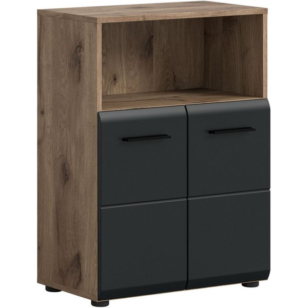 welltime Midischrank FLORENZ, Breite 60 cm, 2 Türen, 1 Fachboden, 1 offene Fach (1-St., TOPSELLER) hochwertige MDF Front, Griff schwarz, Badschrank, Bad