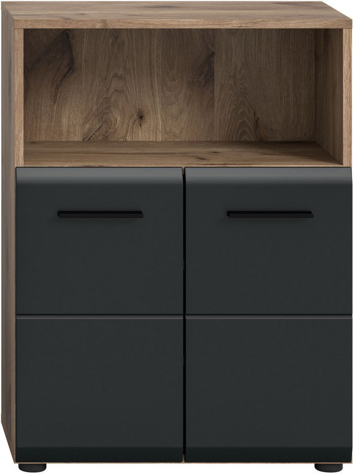 welltime Midischrank FLORENZ, Breite 60 cm, 2 Türen, 1 Fachboden, 1 offene Fach (1-St., TOPSELLER) hochwertige MDF Front, Griff schwarz, Badschrank, Bad – Bild 3 von 5