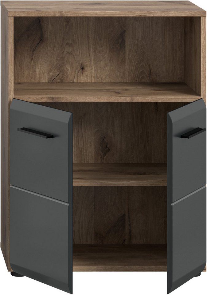 welltime Midischrank FLORENZ, Breite 60 cm, 2 Türen, 1 Fachboden, 1 offene Fach (1-St., TOPSELLER) hochwertige MDF Front, Griff schwarz, Badschrank, Bad – Bild 4 von 5