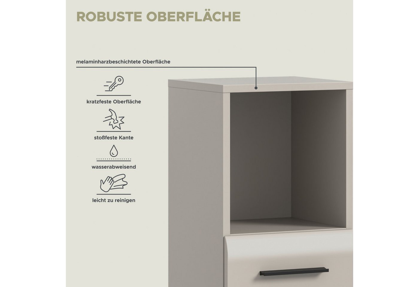 welltime Midischrank FLORENZ, Höhe 110 cm, 1 Tür, 2 Fachböden, 1 offenes Fach (1-St., TOPSELLER) Türanschlag wechselbar, hochwertige MDF Front, Badschrank, Bad – Bild 5 von 5