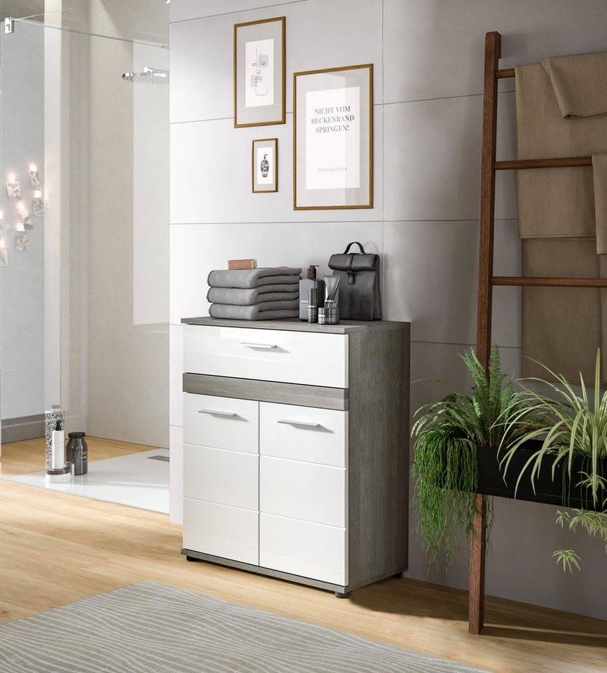 welltime Midischrank LUCCA, Höhe 79 cm, 2 Türen, 1 Schubkasten, 1 Einlegeboden Badschrank, Bad-Möbel, Badezimmer – Bild 2 von 5