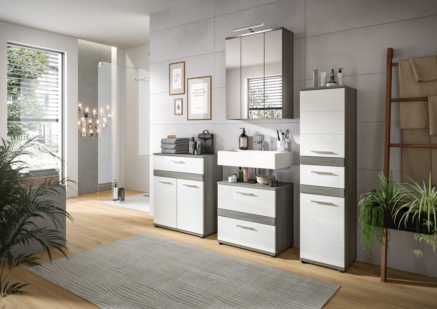 welltime Midischrank LUCCA, Höhe 79 cm, 2 Türen, 1 Schubkasten, 1 Einlegeboden Badschrank, Bad-Möbel, Badezimmer – Bild 5 von 5