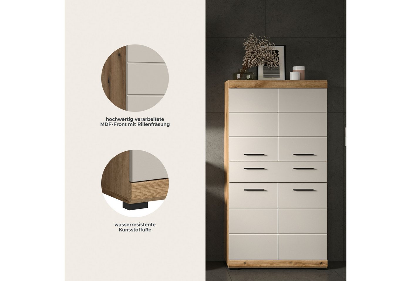 welltime Midischrank SIENA, Breite 74cm, 4 Türen, 1 Schubkasten, 4 Fächer, MDF-Front (TOPSELLER) in verschiedenen Farben erhältlich, Badmöbel, Badschrank, Schra – Bild 4 von 5