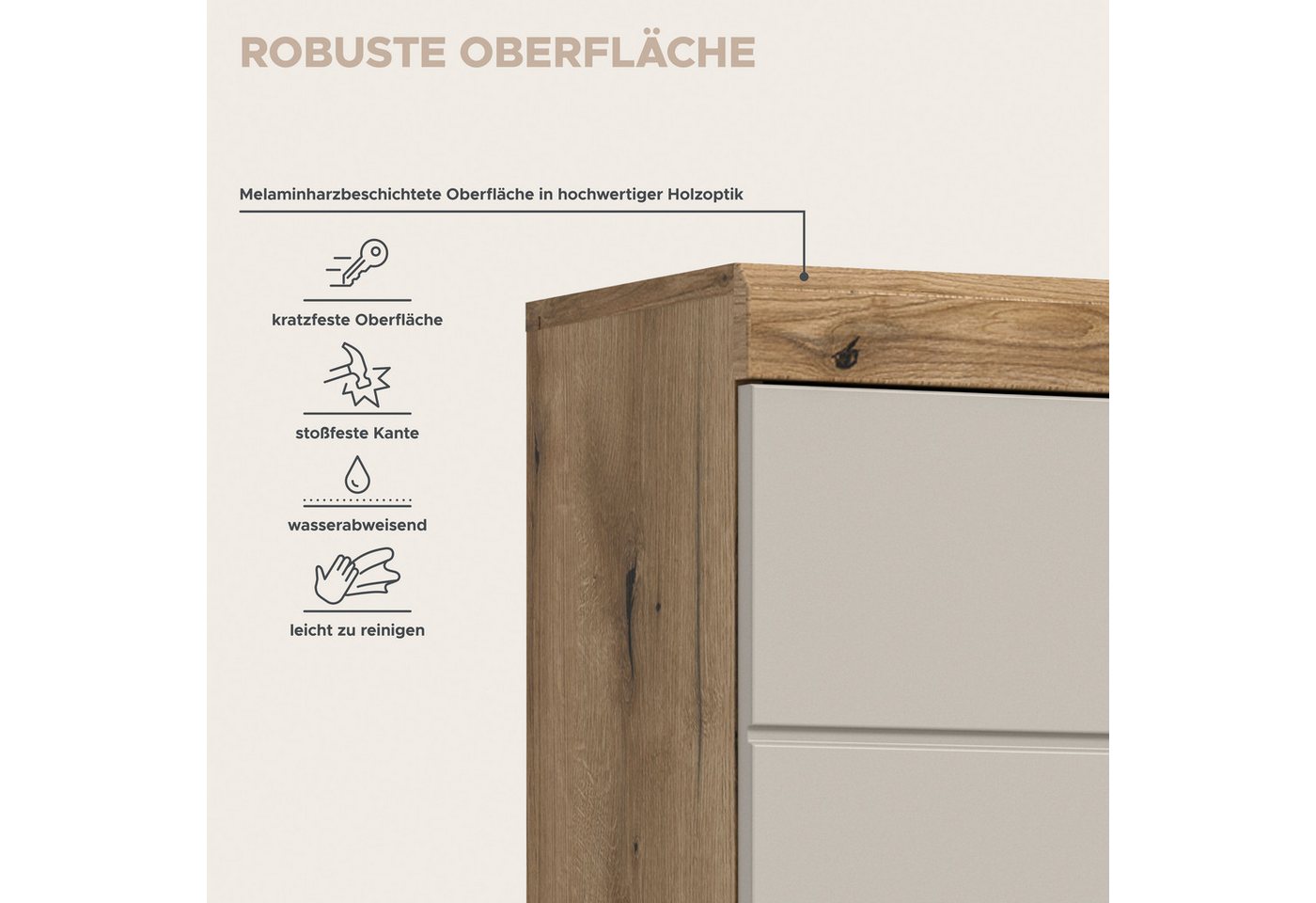 welltime Midischrank SIENA, Breite 74cm, 4 Türen, 1 Schubkasten, 4 Fächer, MDF-Front (TOPSELLER) in verschiedenen Farben erhältlich, Badmöbel, Badschrank, Schra – Bild 5 von 5