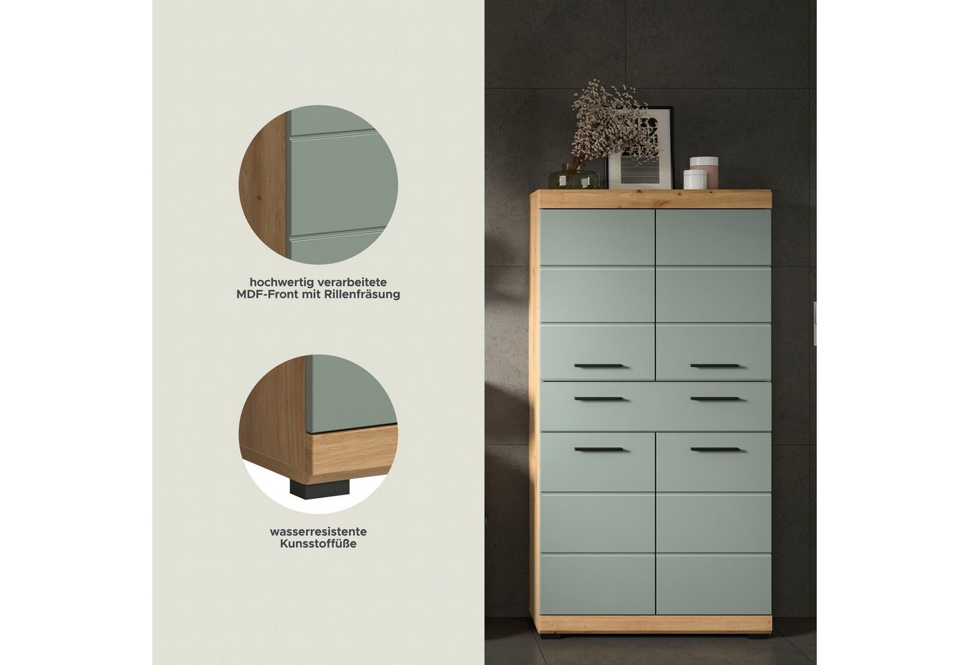 welltime Midischrank SIENA, Breite 74cm, 4 Türen, 1 Schubkasten, 4 Fächer, MDF-Front (TOPSELLER) in verschiedenen Farben erhältlich, Badmöbel, Badschrank, Schra – Bild 3 von 5