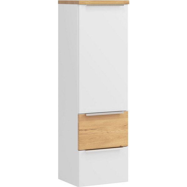 welltime Midischrank TRIENT, Midischrank 40 cm, Softclose-Auszüge und gedämpfte Scharniere (Maße (B/H/T): ca. 40/130/35 cm) matt weiß/Wildeiche, Softclose-Metal