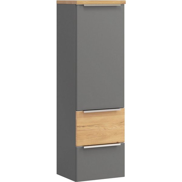 welltime Midischrank TRIENT, Midischrank 40 cm, Softclose-Auszüge und gedämpfte Scharniere (Maße (B/H/T): ca. 40/130/35 cm) onyx-grey/Wildeiche, Softclose-Metal