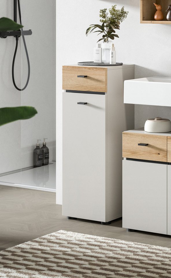 welltime Midischrank VANN, Höhe 91cm, 1 Tür, 1 Schubkasten, 3 Fächer,Türanschlag wechselbar (individuell mit weiteren Artikel der Serie VANN kombinierbar) Stand – Bild 2 von 5