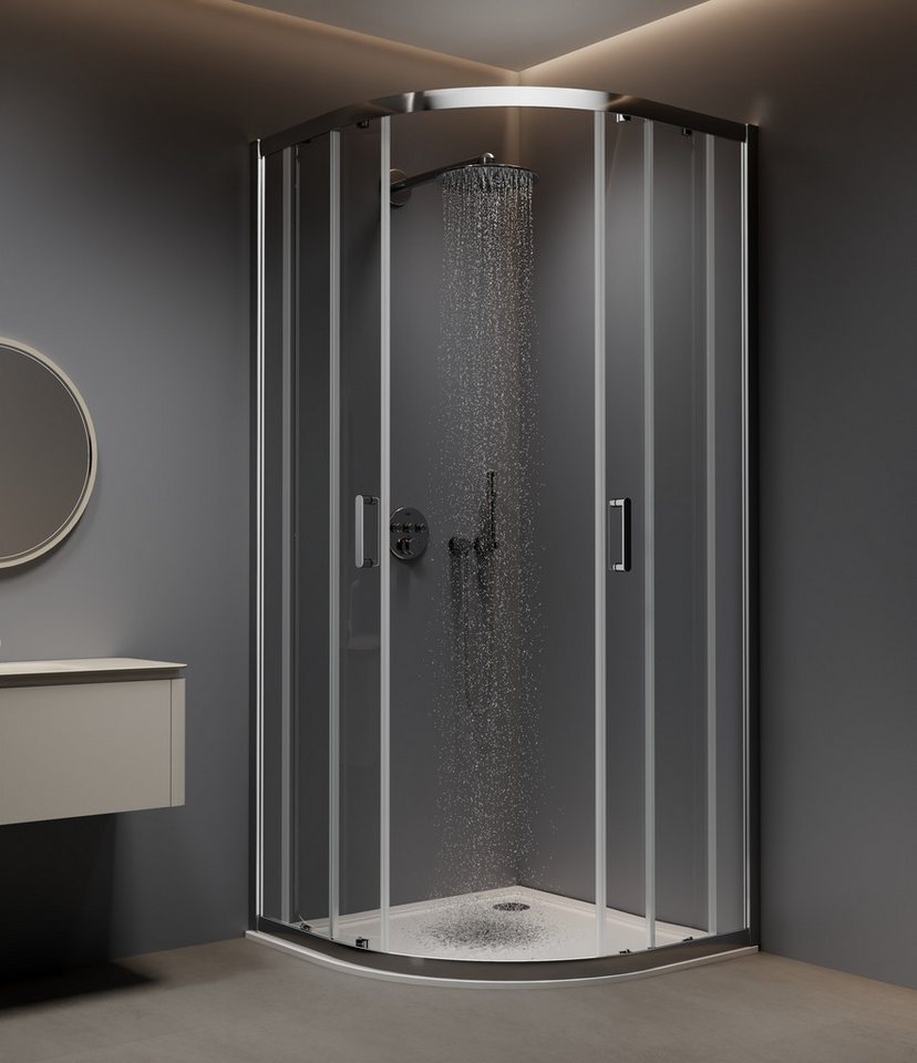 welltime Runddusche New Trento, BxT: 90x90 cm, Einscheibensicherheitsglas, Extrahohe 195cm, 6mm ESG, verbessertes Rollensystem – Bild 2 von 5