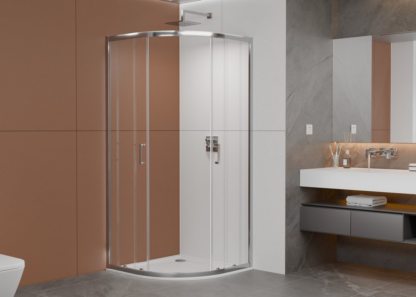 welltime Runddusche New Trento, BxT: 90x90 cm, Einscheibensicherheitsglas, Extrahohe 195cm, 6mm ESG, verbessertes Rollensystem – Bild 3 von 5